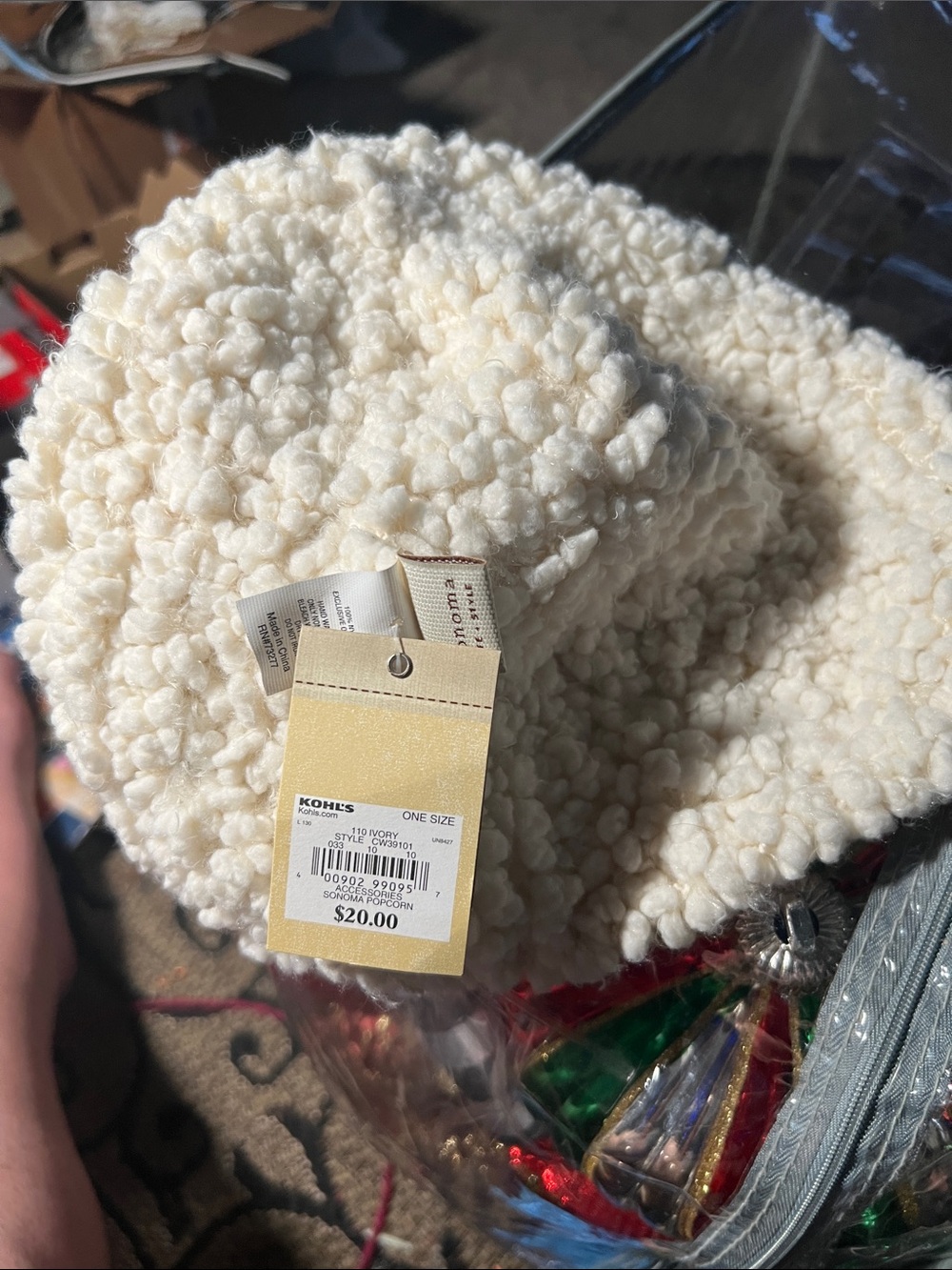 cream-colored, textured bucket hat from Kohl's proprietary line, warm new hat